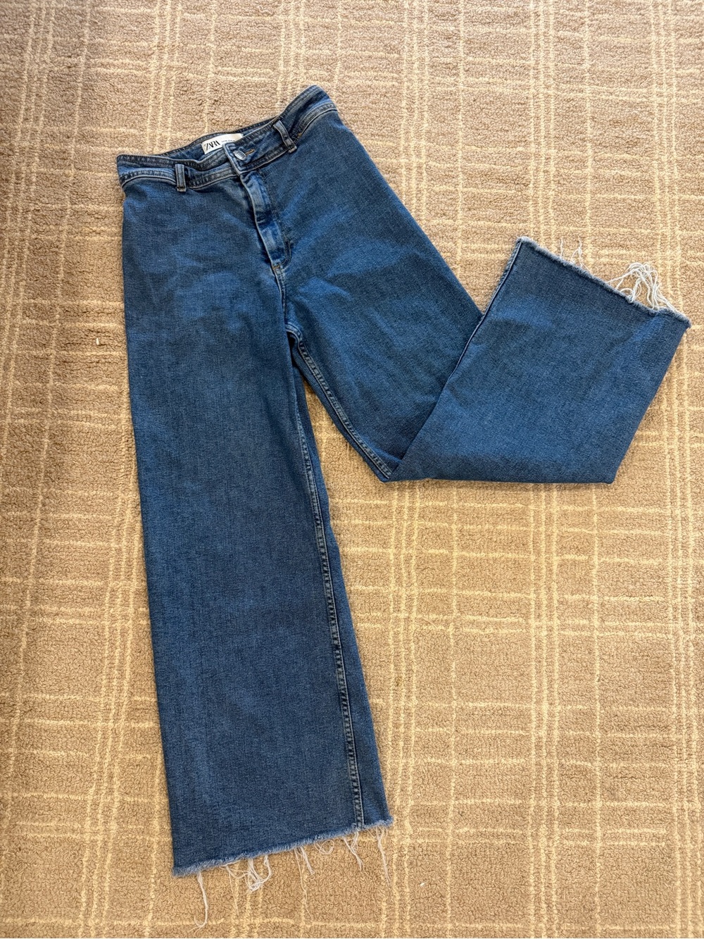 Zara High Rise Wide Leg Jeans with Raw Hem